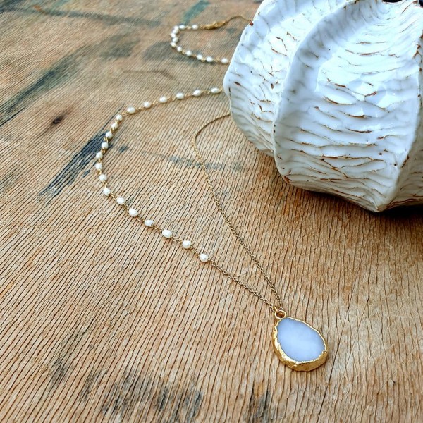 Hanka IN ilgas kaklo papuošalas su perlais ir agatu